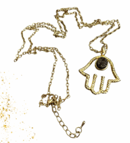 New Back in stock! VACKRALIV YOGA Dressy HAMSA HAND Necklace with TOURMALINE stone