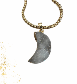 New! VACKRALIV YOGA Dressy Angel Aura Moon Agate Necklace , white/gold