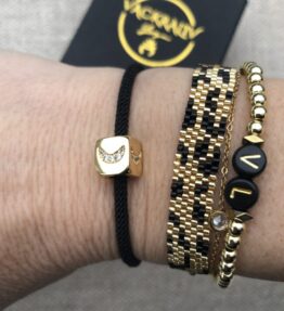 SALE! VACKRALIV YOGA Bracelet Moon Cubic Zircon, black/gold