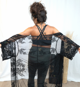New! VACKRALIV Dressy Ibiza KIMONO Lacework wide, black