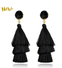 SALE! VACKRALIV YOGA Dressy BOHO Cotton Tassel & Stone, black/gold