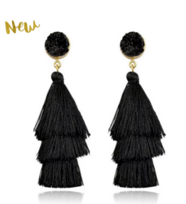 New! VACKRALIV YOGA Dressy BOHO Cotton Tassel & Stone, black/gold