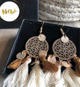 SALE! VACKRALIV YOGA Dressy Mandala BOHO Cotton Earrings, natur/brown/gold