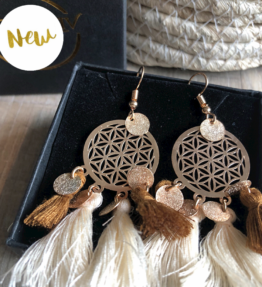 Last Chance! VACKRALIV YOGA Dressy Mandala BOHO Cotton Earrings, natur/brown/gold