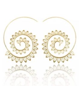 Last Chance! VACKRALIV YOGA Dressy BOHO SUN Brass Hoop Earrings, gold