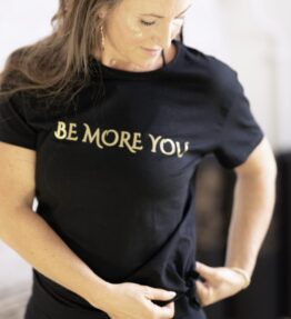 New! VACKRALIV YOGA T-Shirt with tie, BE MORE YOU, black
