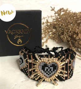 New Gold Soul! VACKRALIV YOGA Dressy Handmade Bracelet Heart, gold/black/silver