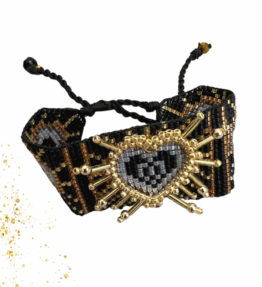 New! VL Dressy Handmade Bracelet Heart, gold/black/silver