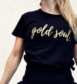 New Gold Soul! VACKRALIV YOGA T-Shirt with tie, GOLD SOUL Aum, black