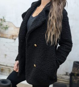 Winter SALE! VACKRALIV YOGA Dressy Soft Teddy Jacket Short Lion, black