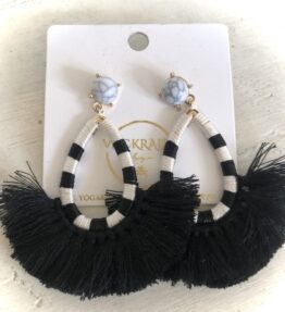 Winter SALE! VL Dressy BOHO Cotton Tassel & Stone, black/white