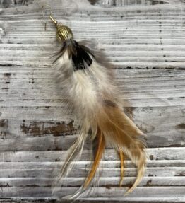New! VL Dressy BOHO Long Feather Earring one ear, gold, white & brown