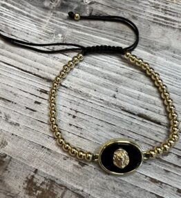 New! VL Dressy Handmade Bracelet LION POWER & LOVE, gold & black