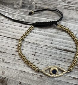 New! VL Dressy Handmade Bracelet THIRD EYE CRYSTAL, gold & black/blue