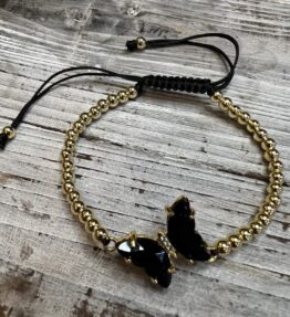 New! VL Dressy Handmade Bracelet BUTTERFLY CRYSTAL, gold & black