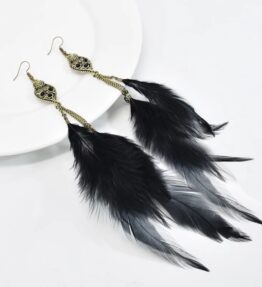 Winter SALE! VL Dressy BOHO Tassel Feather Earrings, black & gold