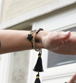 New! VL Dressy Handmade Bracelet STAR HOPE, gold & black