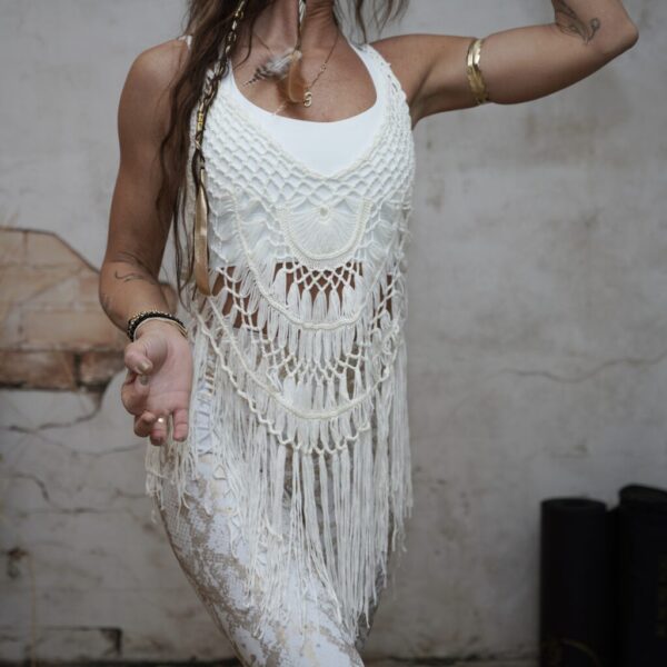 New! VL Dressy Boho Cover Up Top tassel, nature white - Bild 2