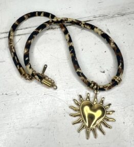SALE! VL Dressy HEART SUN Necklace, leopard/gold